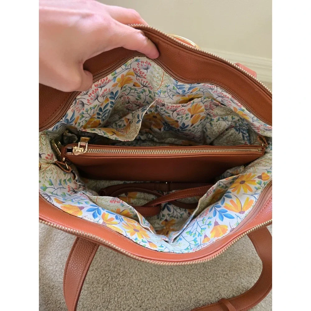 Elkie & Co. Aberdeen Cognac Brown Vegan Leather Diaper Bag Backpack Crossbody